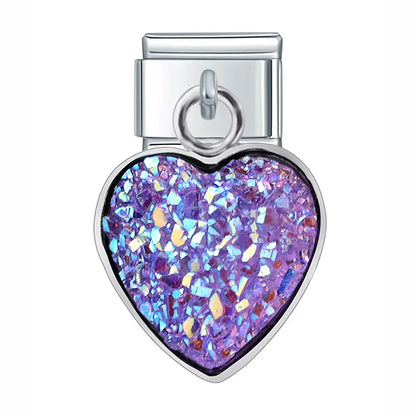 The Mermaid Scale & Textured Druzy Heart Dangle Charm