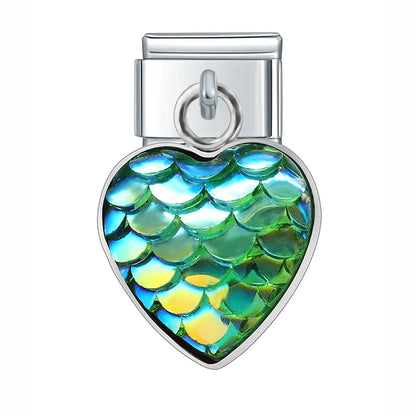 The Mermaid Scale & Textured Druzy Heart Dangle Charm