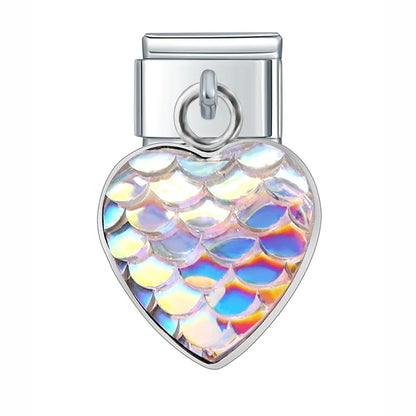 The Mermaid Scale & Textured Druzy Heart Dangle Charm