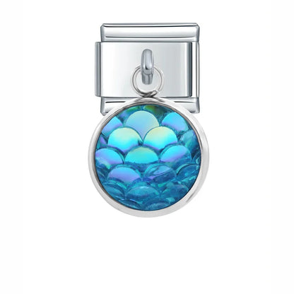 The Mermaid Scale & Textured Druzy Heart Dangle Charm