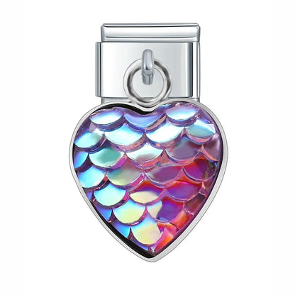 The Mermaid Scale & Textured Druzy Heart Dangle Charm