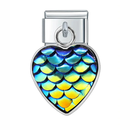 The Mermaid Scale & Textured Druzy Heart Dangle Charm