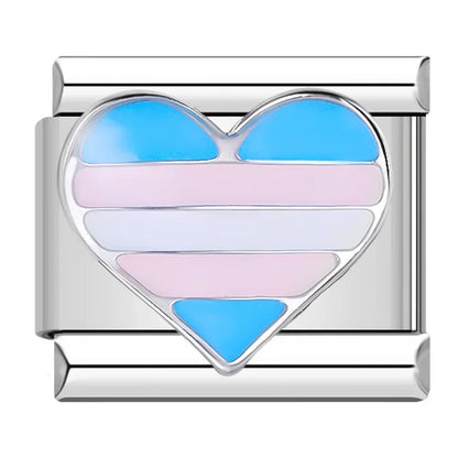 Colourful Hearts & Stars Italian Charms — Rainbow, Glitter & Enamel Bracelet Links