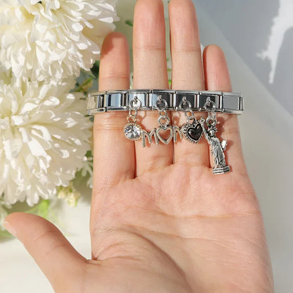 Daisy Mom Star Heart Rhinestone Silver Dangle Charm for Bracelets