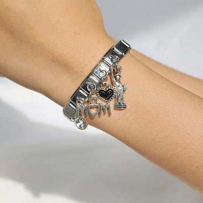 Daisy Mom Star Heart Rhinestone Silver Dangle Charm for Bracelets