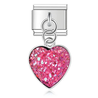 The Romantic Shiny Druzy Heart Dangle Charm in Silver