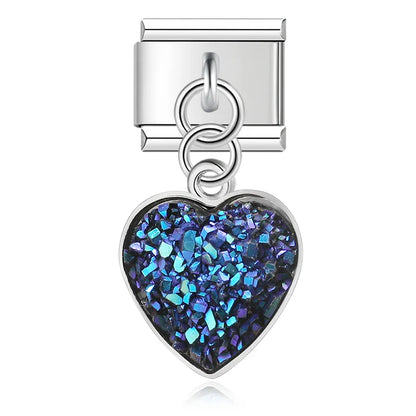 The Romantic Shiny Druzy Heart Dangle Charm in Silver