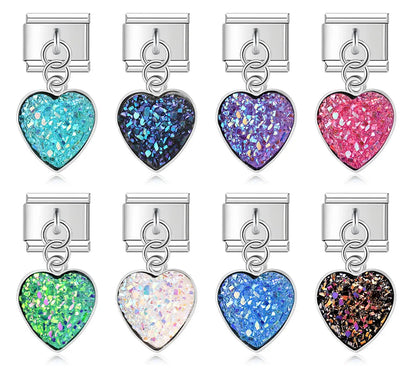 The Romantic Shiny Druzy Heart Dangle Charm in Silver