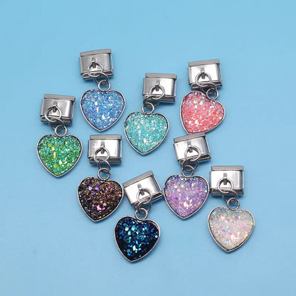 Druzy Crystal Heart Dangle Charms