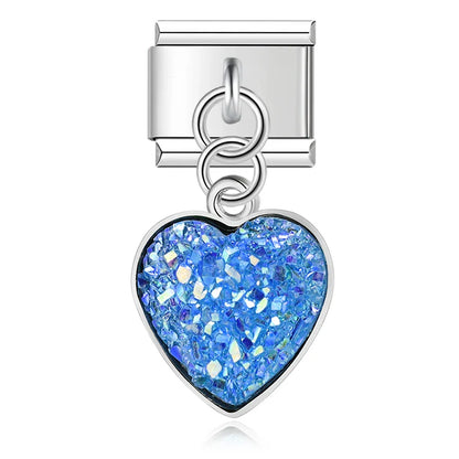 The Romantic Shiny Druzy Heart Dangle Charm in Silver