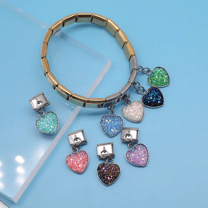 The Romantic Shiny Druzy Heart Dangle Charm in Silver