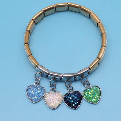 The Romantic Shiny Druzy Heart Dangle Charm in Silver