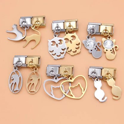 Sweet Cat & Owl Dangle Charms in Silver & Gold