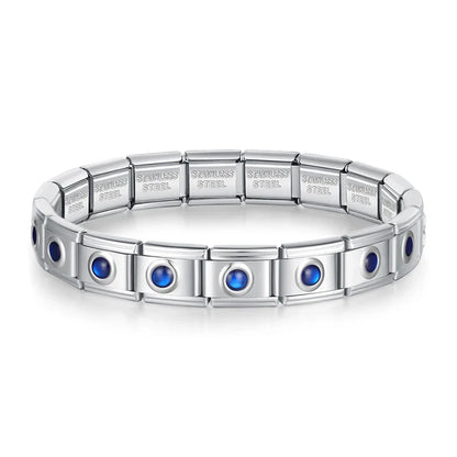 Silver & Blue Italian Charm Bracelet — Heart, Round Star Enamel Design
