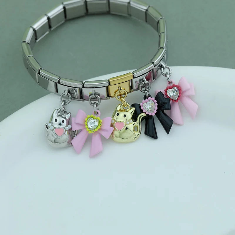 Colorful girly Animal Cat Bowknot charms