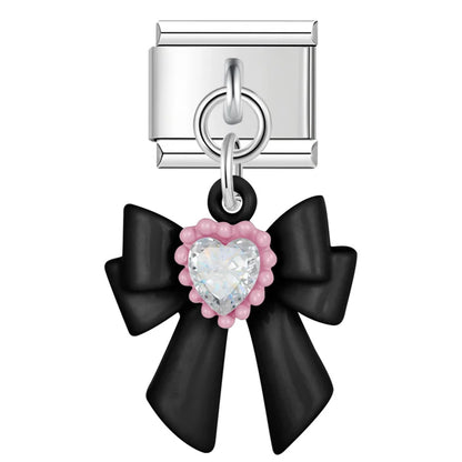 Colourful Girly Cat & Bowknot Dangle Italian Charms — Cat, Crystal Bow & Kawaii Animal Links