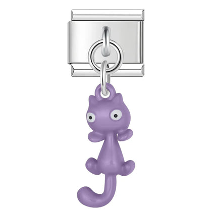 Colourful Girly Cat & Bowknot Dangle Italian Charms — Cat, Crystal Bow & Kawaii Animal Links