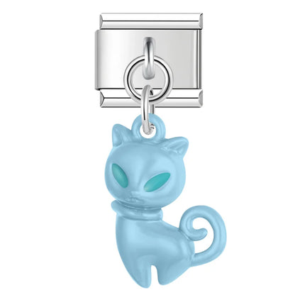 colorful Cat Dangle Charm in Silver