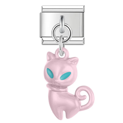 colorful Cat Dangle Charm in Silver