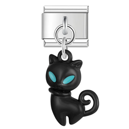 colorful Cat Dangle Charm in Silver