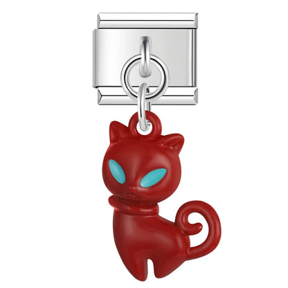 colorful Cat Dangle Charm in Silver