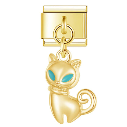colorful Cat Dangle Charm in Silver