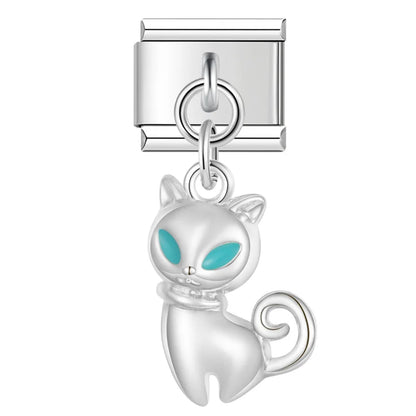 colorful Cat Dangle Charm in Silver