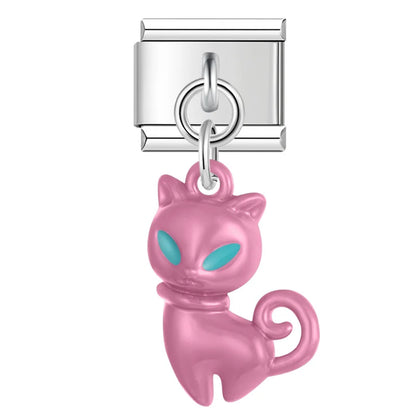 colorful Cat Dangle Charm in Silver