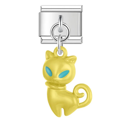 colorful Cat Dangle Charm in Silver