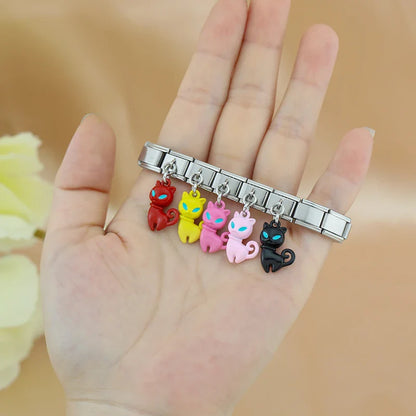 colorful Cat Dangle Charm in Silver