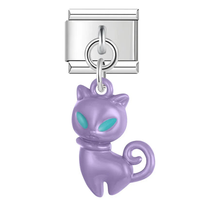 colorful Cat Dangle Charm in Silver