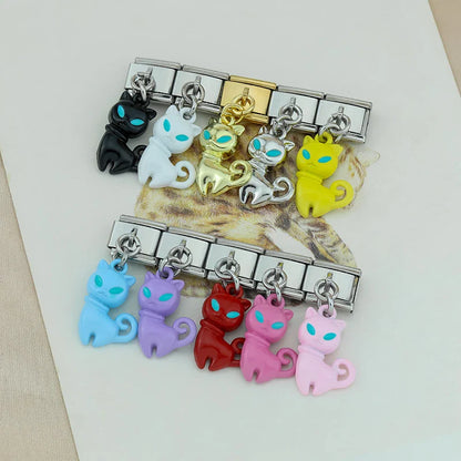 colorful Cat Dangle Charm in Silver