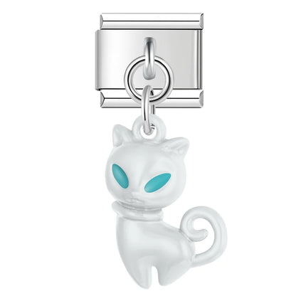 colorful Cat Dangle Charm in Silver