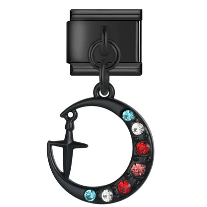 The Black Heart & Moon Dangle Charm in Silver