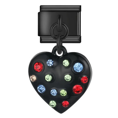 The Black Heart & Moon Dangle Charm in Silver