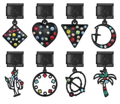 The Black Heart & Moon Dangle Charm in Silver