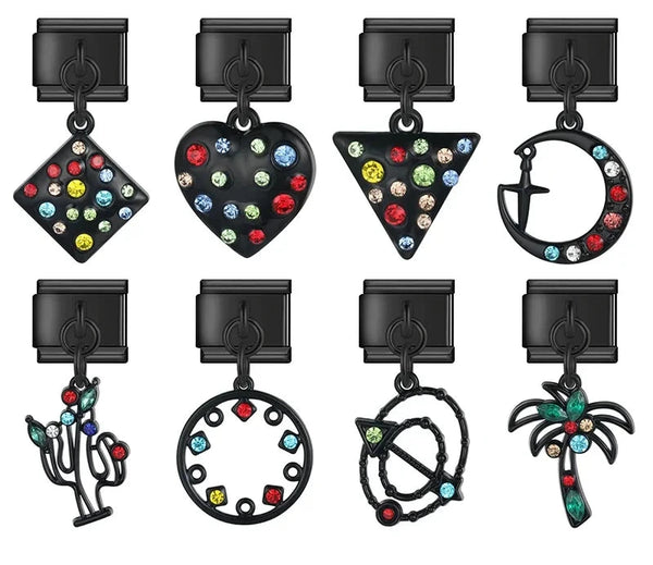 The Black Heart & Moon Dangle Charm in Silver