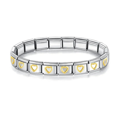Silver & Gold Heart Italian Charm Bracelet — Repeating Gold Heart Link Design