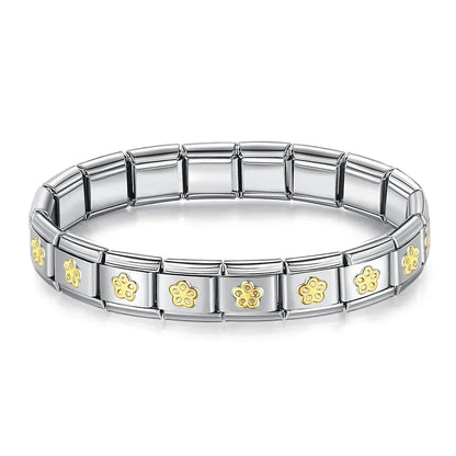 Silver & Gold Heart Italian Charm Bracelet — Repeating Gold Heart Link Design