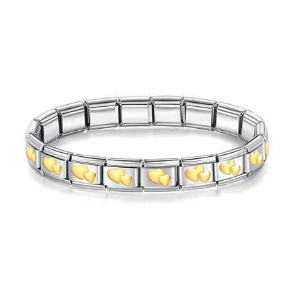 Silver & Gold Heart Italian Charm Bracelet — Repeating Gold Heart Link Design