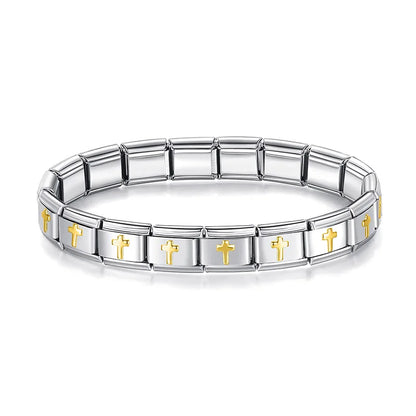 Silver & Gold Heart Italian Charm Bracelet — Repeating Gold Heart Link Design
