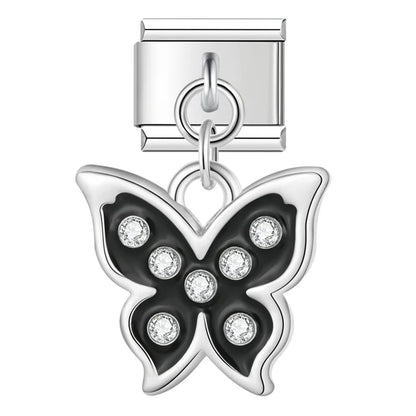Crystal Owl & Enamel Butterfly Dangle Charms