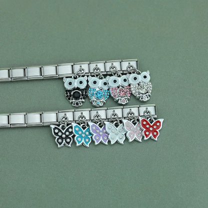 Crystal Owl & Enamel Butterfly Dangle Charms