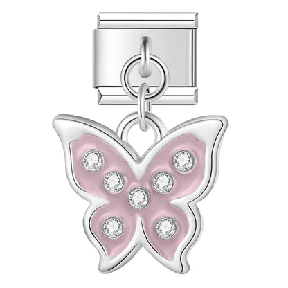 Crystal Owl & Enamel Butterfly Dangle Charms