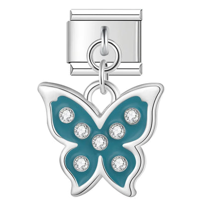 Crystal Owl & Enamel Butterfly Dangle Charms