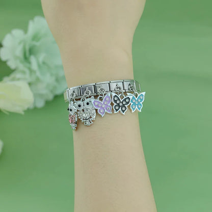 Crystal Owl & Enamel Butterfly Dangle Charms