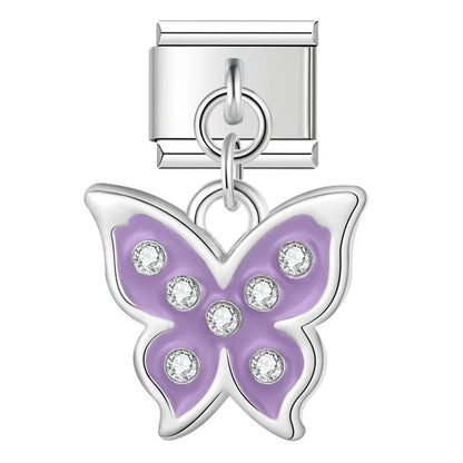Crystal Owl & Enamel Butterfly Dangle Charms