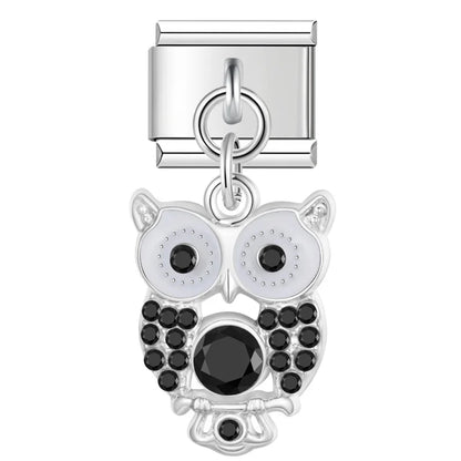 Crystal Owl & Enamel Butterfly Dangle Charms