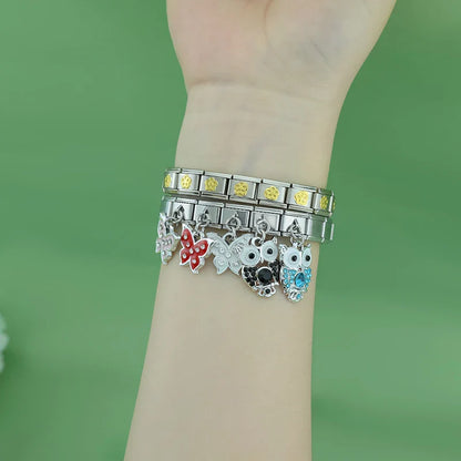 Crystal Owl & Enamel Butterfly Dangle Charms