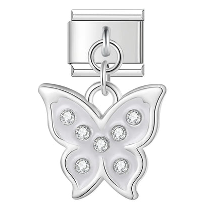 Crystal Owl & Enamel Butterfly Dangle Charms